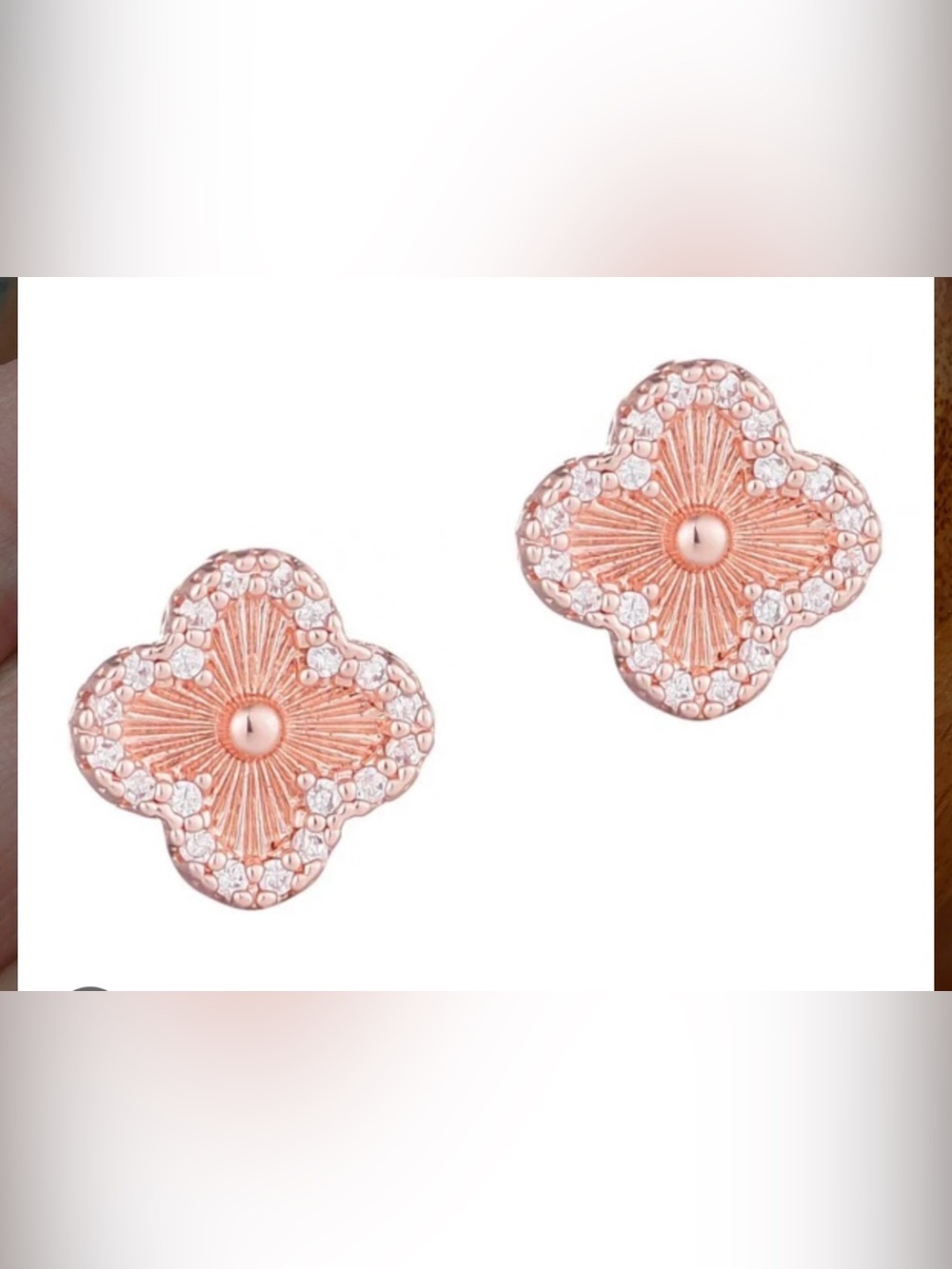 NWOT Button Clover CZ Halo Stud Earrings Rose Gold MRSP $75
